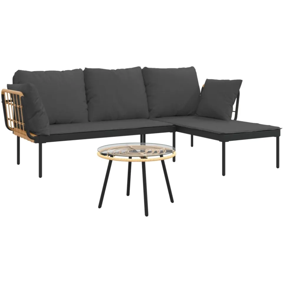 vidaXL 3-delige Loungeset met kussens poly rattan donkergrijs Anthraciet