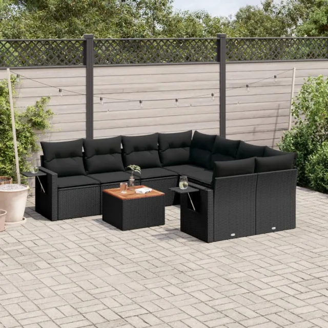 vidaXL 9-delige Loungeset met kussens poly rattan zwart, foto 2