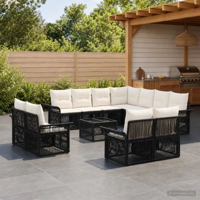 vidaXL Tuinbankenset 12 st Zwart en Cream Wit poly rattan