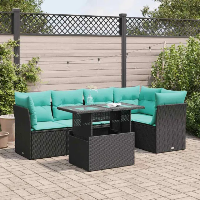 vidaXL 6-delige Loungeset met kussens poly rattan acacia zwart, foto 2