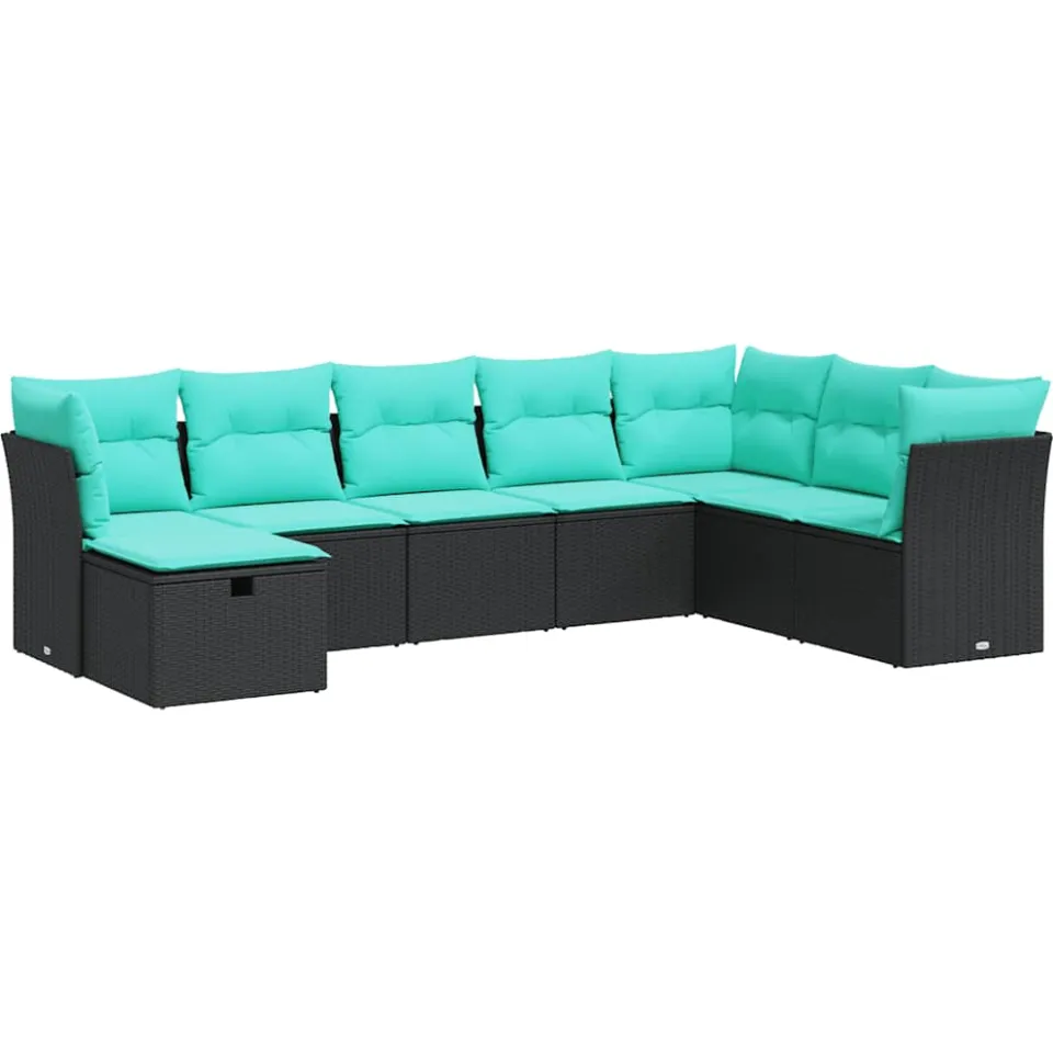 vidaXL 8-delige Loungeset met kussens poly rattan zwart