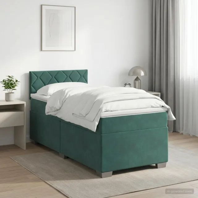 vidaXL Boxspringbed met matras Donkergroen 90 x 190 cm Fluweel