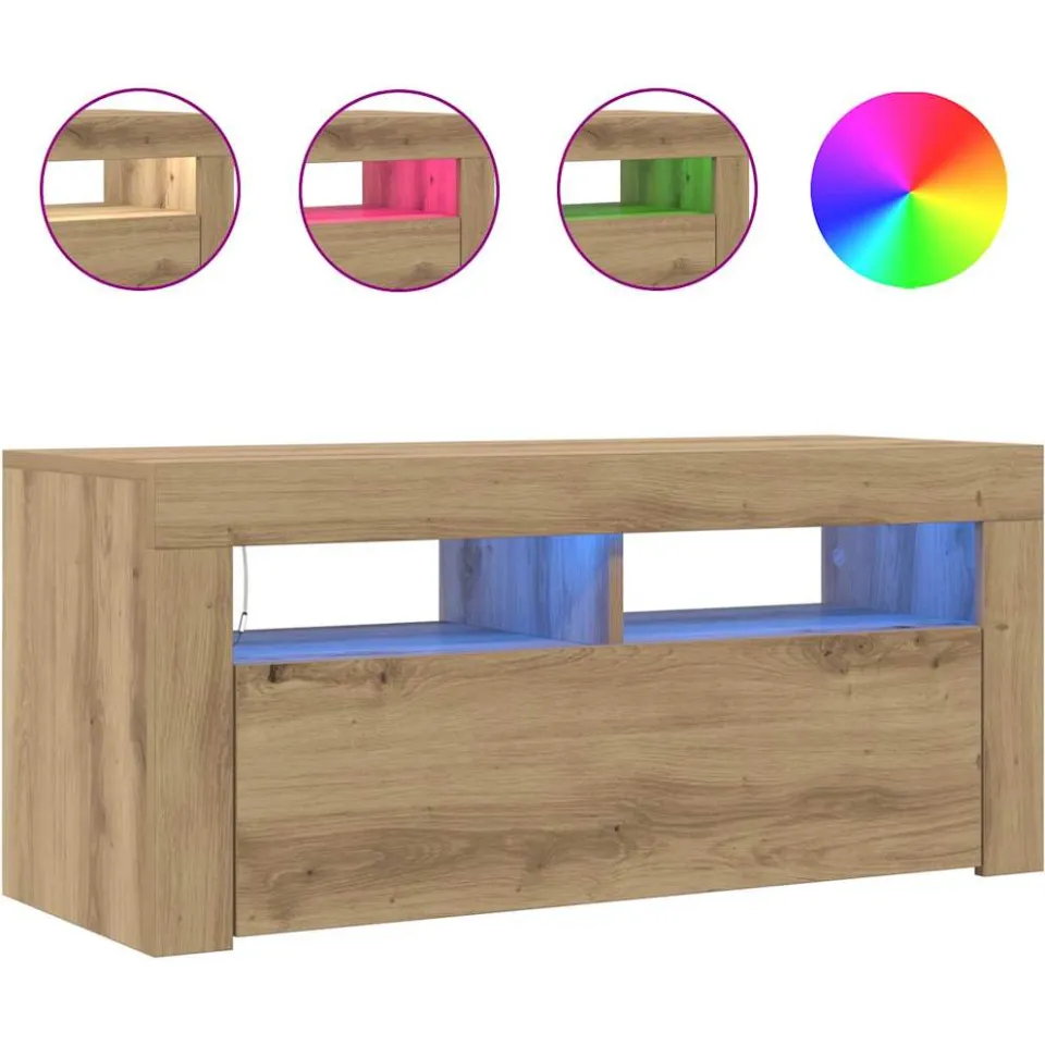 vidaXL Tv-meubel met LED 90x35x40 cm bewerkt hout artisanaal eiken, foto 4