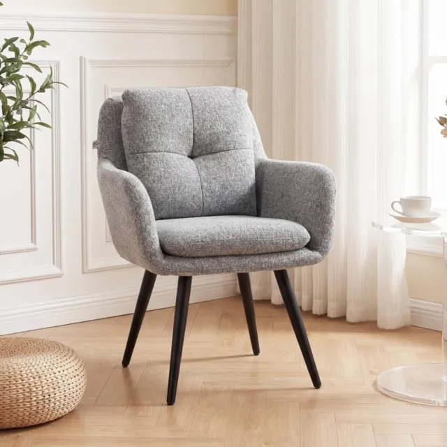 HAUSS SPOLE Fauteuil - Gestoffeerde Zitstoel met Armleuningen en Metalen Poten - Voor Woonkamer en Slaapkamer - Stof met Linnenuitstraling - Lichtgrijs