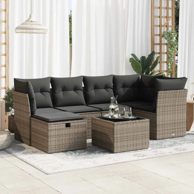 vidaXL 7-delige Loungeset met kussens poly rattan grijs