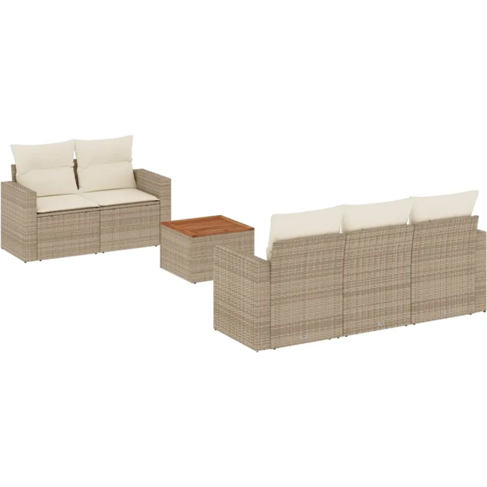 vidaXL 6-delige Loungeset met kussens poly rattan beige, foto 3
