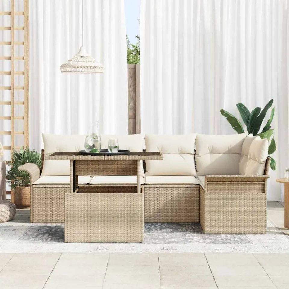 vidaXL Tuin Sofa Set 6 st Beige poly rattan, foto 3