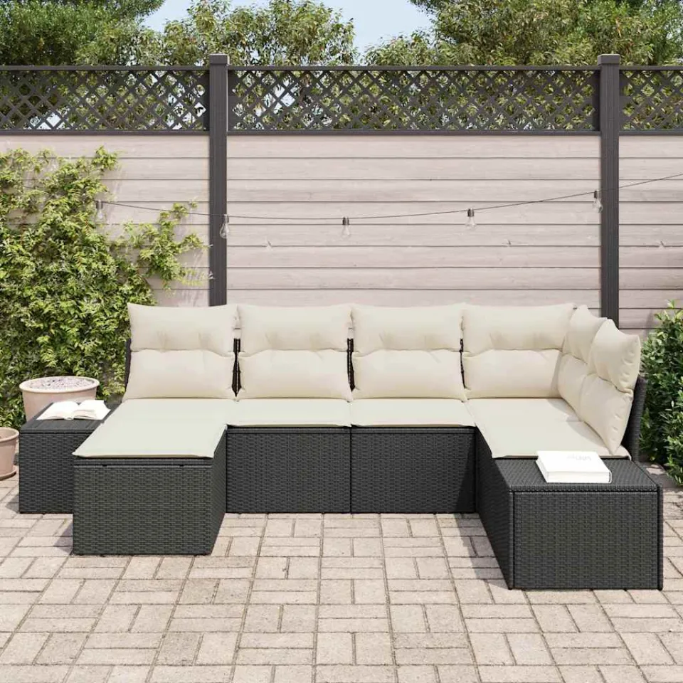 vidaXL Tuin Sofa Set 6 st Zwart en Crème poly rattan, foto 3