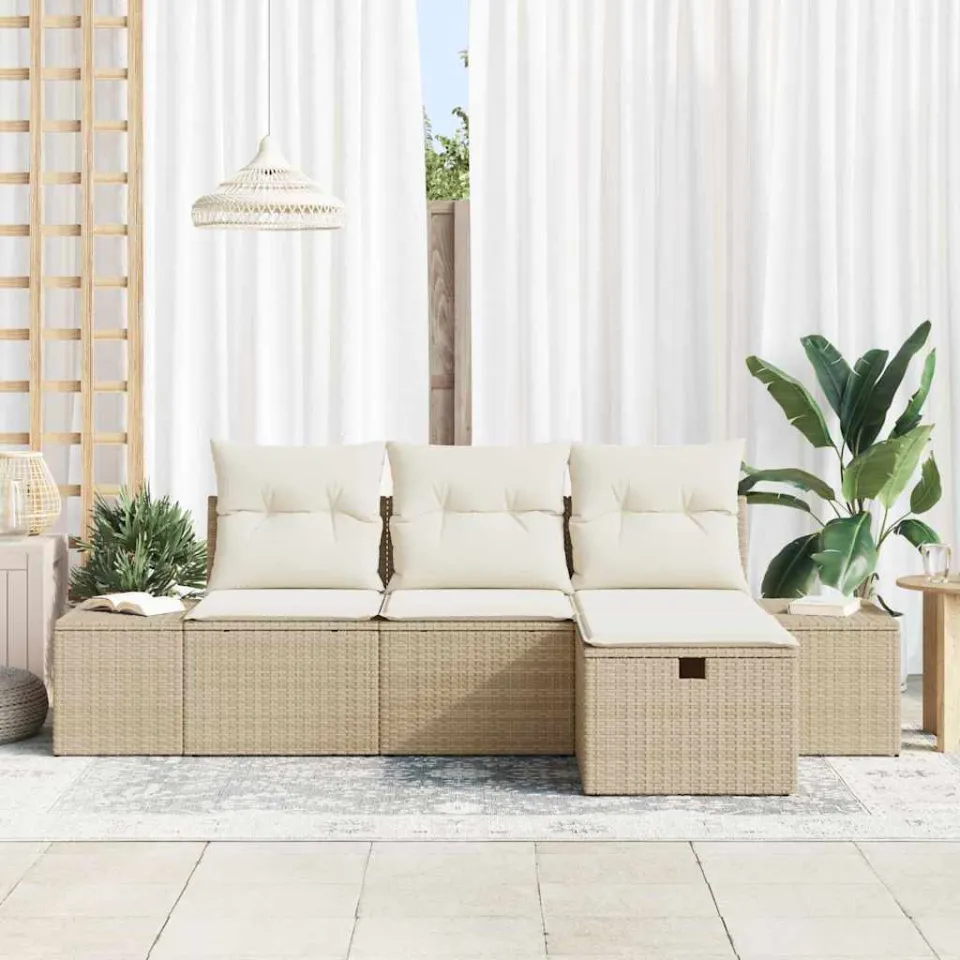 vidaXL Bankstel 4 st poly rattan beige, foto 3