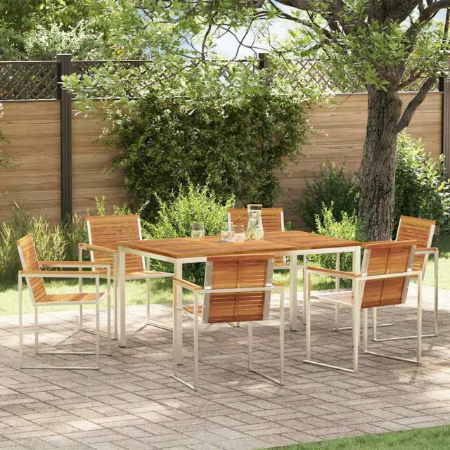 vidaXL Tuin eettafelset 7 st Massief acaciahout en roestvrij staal, foto 2