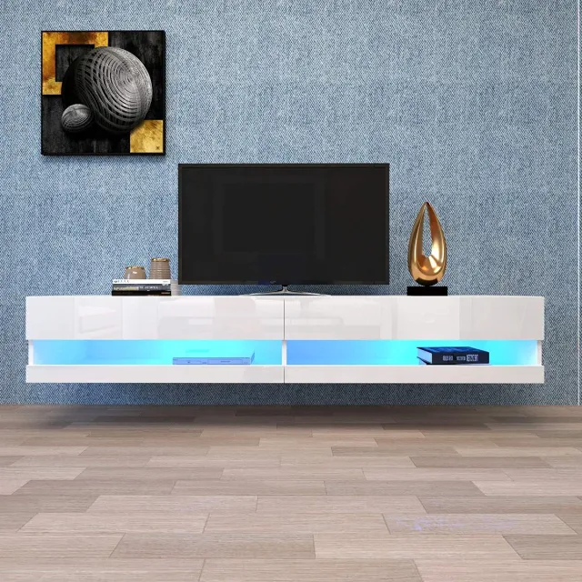 Clruro TV Lowboard - 140x40x30,5 cm - Met LED Verlichting - Veel Opbergruimte - Modern Design - Wit