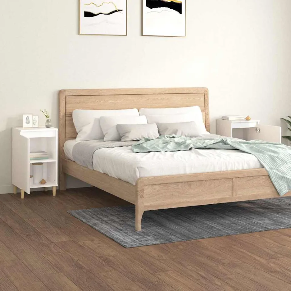 vidaXL Nachtkastjes 2 st 40x35x70 cm bewerkt hout hoogglans wit, foto 3