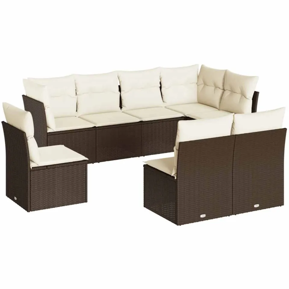 vidaXL 8-delige Loungeset met kussens poly rattan bruin, foto 3