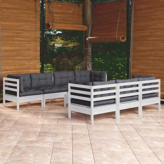 vidaXL 8-delige Loungeset met kussens massief grenenhout wit, foto 2