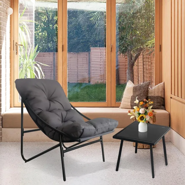 Laura Balkonset 3-delig 90x69x80 cm – Moderne Tuinset met 2 Stoelen en Tafel – Comfortabele Lounge Balkonmeubels met Kussens en Gehard Glas – Weerbestendig Metaal – Grijs – Laura