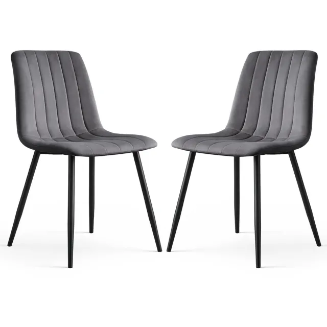Akord Set van 2 Eetkamerstoelen LIVO / Gestoffeerde Stoelen / Fluwelen Stoelen en Metalen Poten / Antraciet met zwarte benen