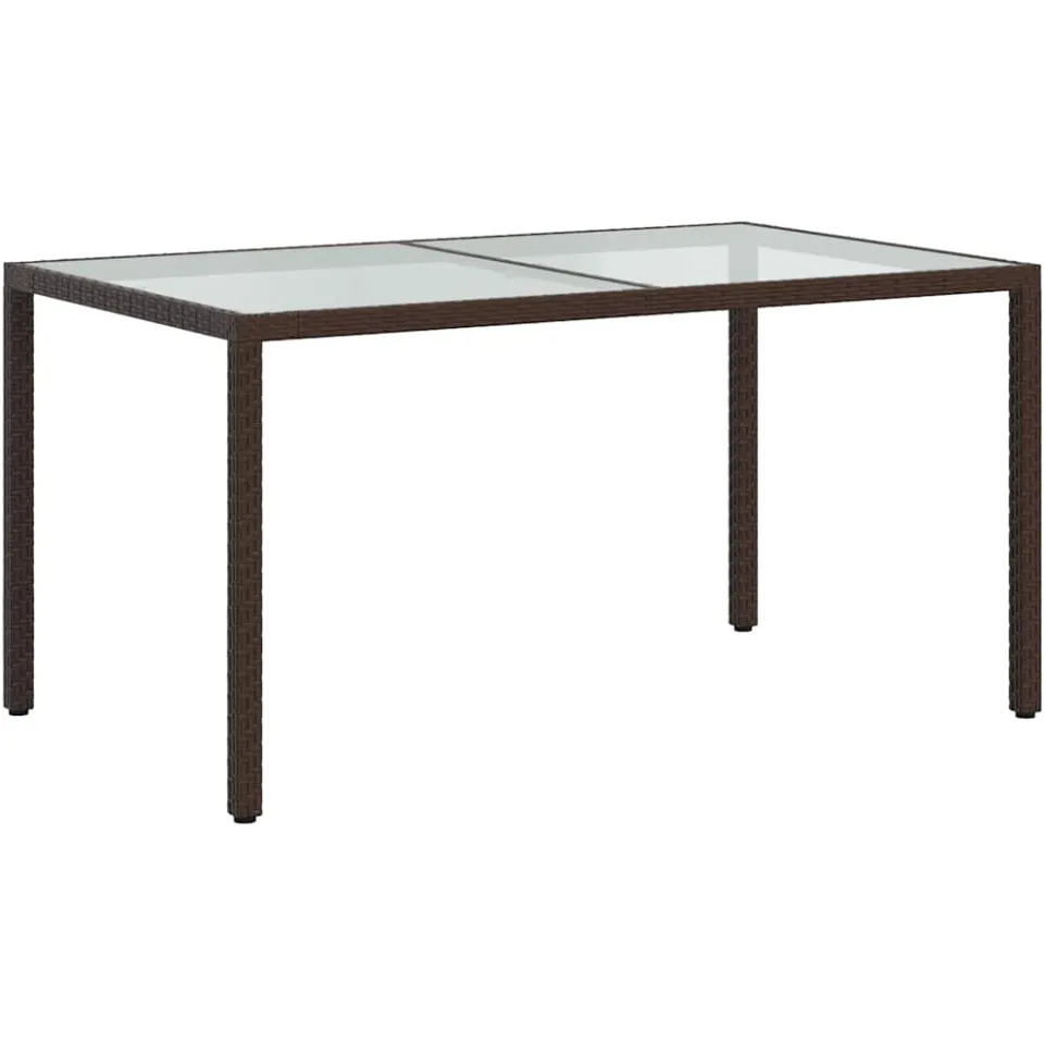 vidaXL Tuintafel 150x90x75 cm gehard glas en poly rattan bruin, foto 4