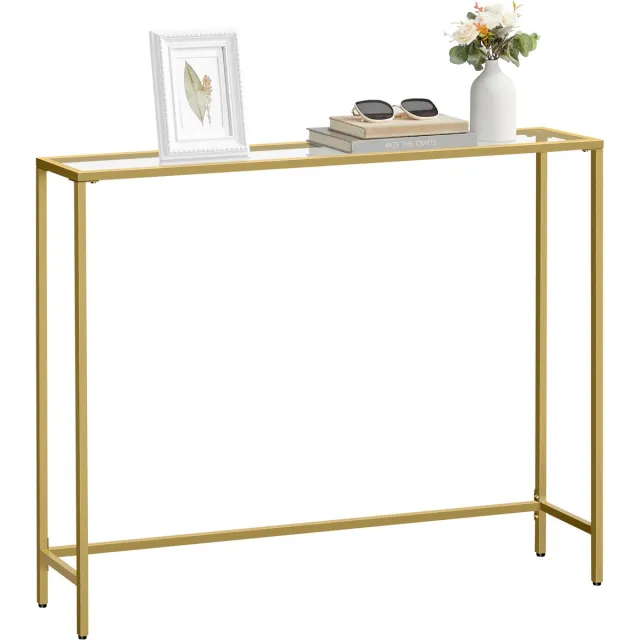 Vasagle Console Tafel - Bijzettafel van Hardglas - Verstelbare Poten - Voor Woonkamer en Hal Goud-Transparant
