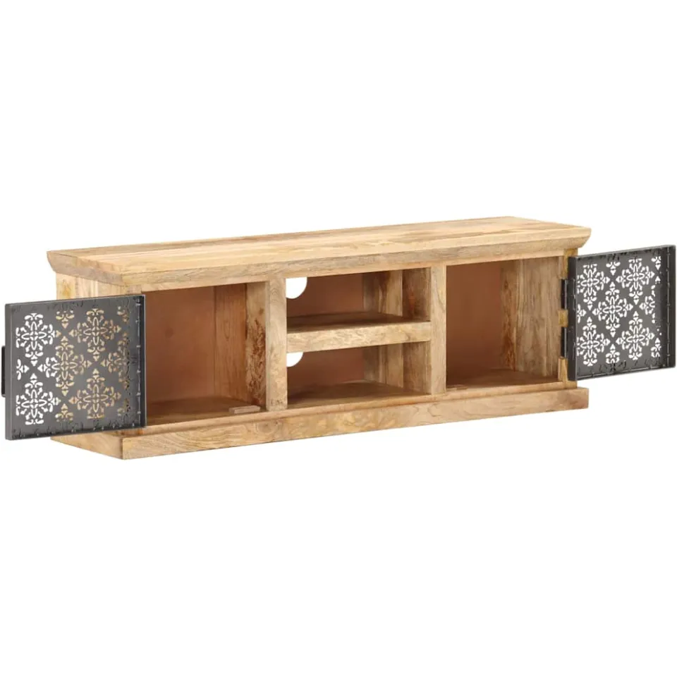 vidaXL Tv-meubel met stalen deuren 120x30x40 cm massief mangohout zwart, foto 2