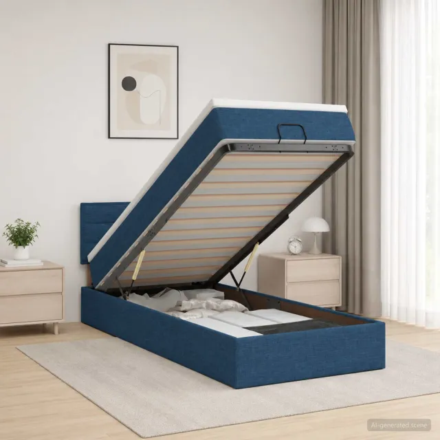 vidaXL Ottoman bed met matras met hoofdeinde Blauw 100 x 200 cm Stof