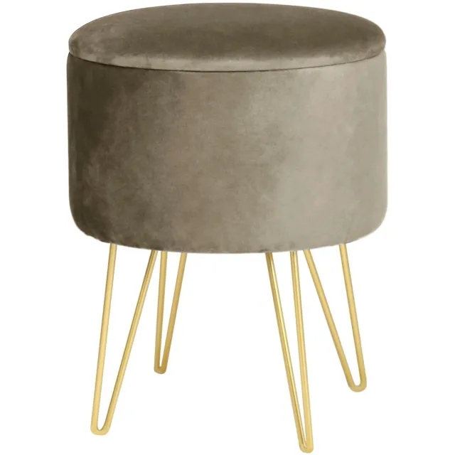 Famanu Lili pouffe voetenbankje met opbergruimte, modern en velours gevoerd, opvallende kleur met metalen poten, ideaal voor de woonkamer, beige