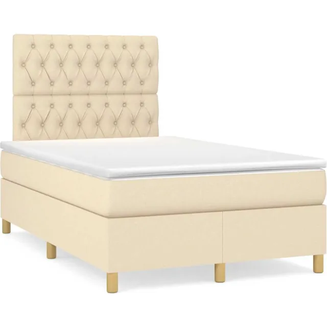 vidaXL Boxspring met matras en LED stof crèmekleurig 120x190 cm