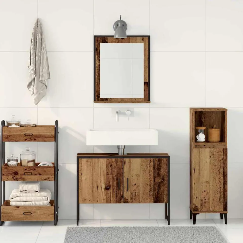vidaXL Badkamermeubelset 2 st Bruin Bewerkt hout, foto 3