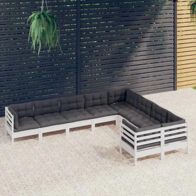 vidaXL 9-delige Loungeset met kussens grenenhout wit, foto 2