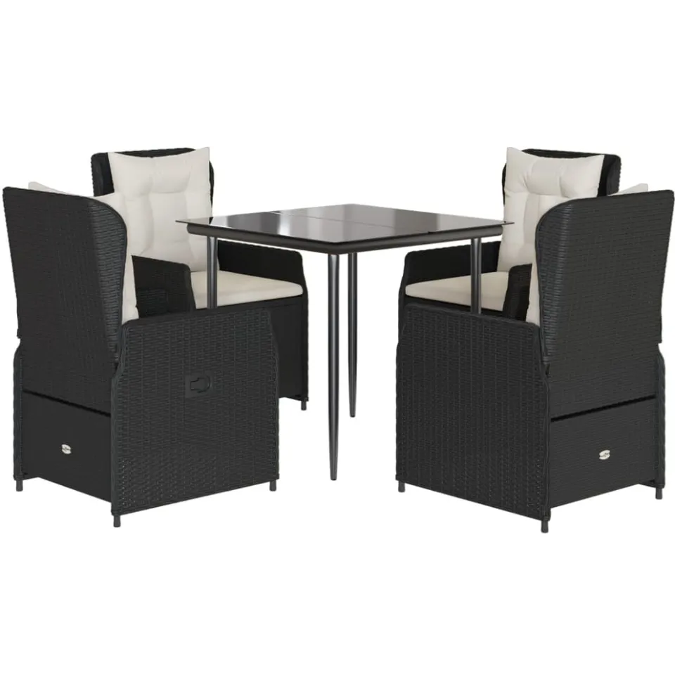 vidaXL 5-delige Tuinset met kussens poly rattan zwart, foto 3