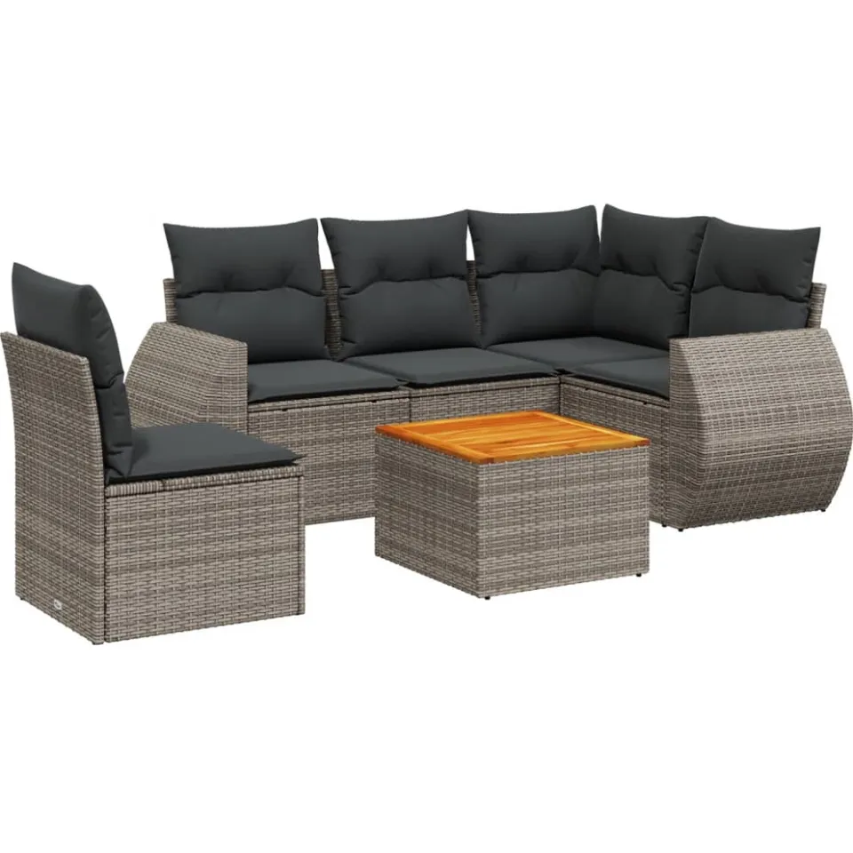 vidaXL 6-delige Loungeset met kussens poly rattan grijs, foto 3