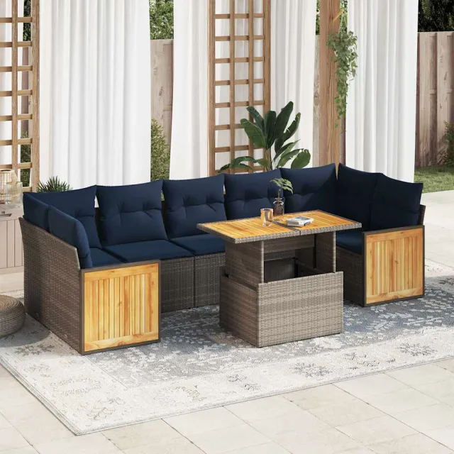 vidaXL 8-delige Loungeset met kussens poly rattan acacia grijs, foto 2