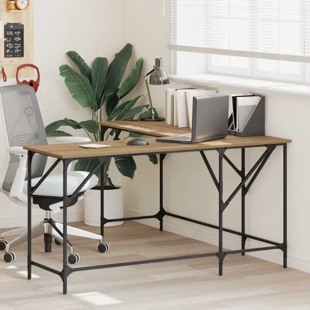 vidaXL Bureau Artisan Eiken Bewerkt hout 149 x 149 x 75 cm Bruin