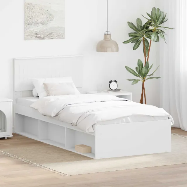 vidaXL Bedframe met hoofdeinde Wit 90 x 200 cm Massief grenenhout