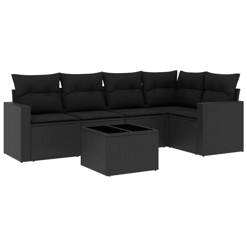 vidaXL 6-delige Loungeset met kussens poly rattan zwart, foto 3