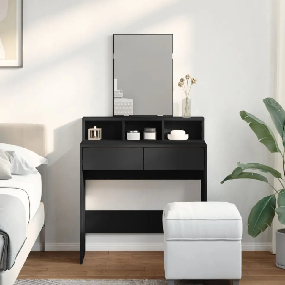vidaXL Kaptafel met spiegel 80x41x144,5 cm zwart, foto 2