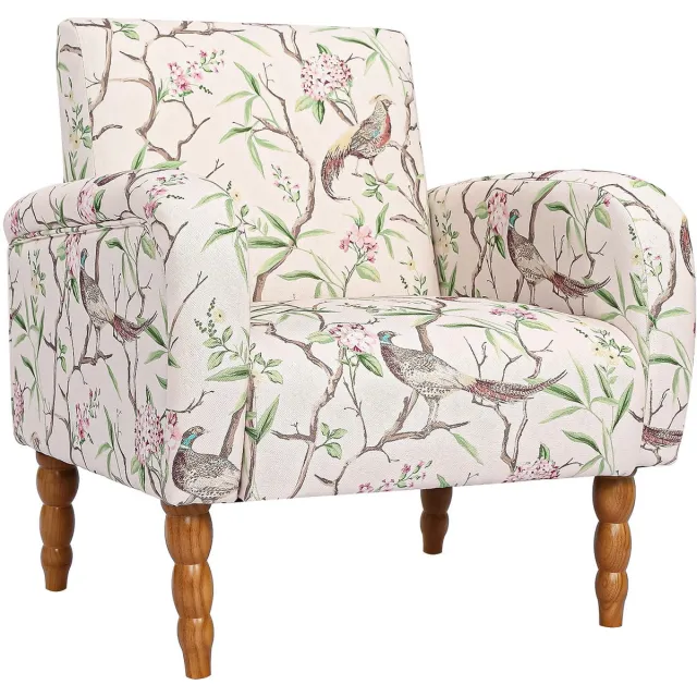 Homemiyn Fauteuil Bloemenprint – Kleurrijke Lounge Stoel met Zachte Bekleding, Brede Zitting en Comfortabele Ondersteuning, Moderne Stoel voor Woonkamer, Slaapkamer en Leeshoek green