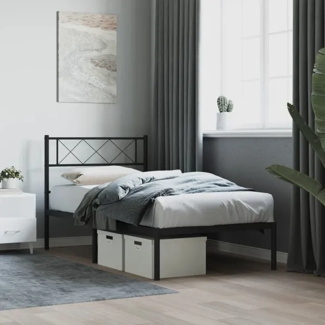 vidaXL Bedframe met hoofdbord metaal zwart 90x190 cm