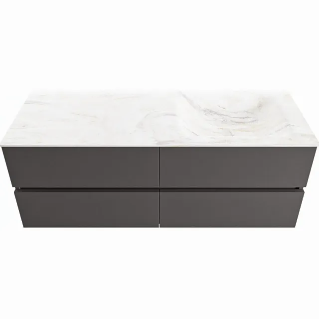 Mondiaz VICA-DLUX 130cm badmeubel onderkast Dark grey 4 lades. Inbouw wastafel CLOUD rechts 1 kraangat, kleur Ostra.