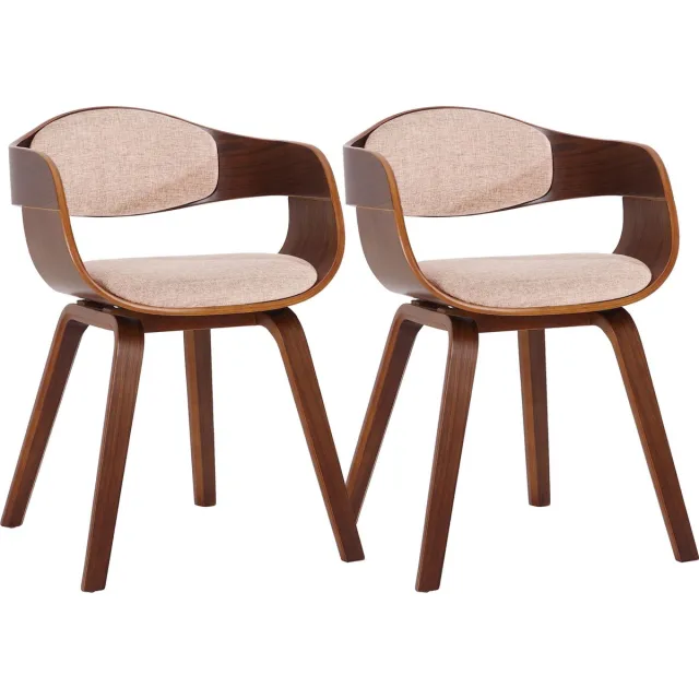 CLP Kingston Set van 2 eetkamerstoelen - Met armleuning - Stof - walnoot/creme walnoot
