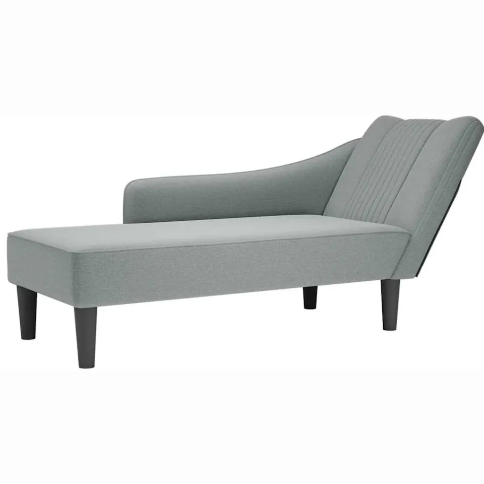 vidaXL Chaise longue met rechterarmleuning stof lichtgrijs grijs, foto 4