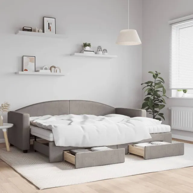 vidaXL Slaapbank met onderschuifbed en lades 80x200 cm stof taupe