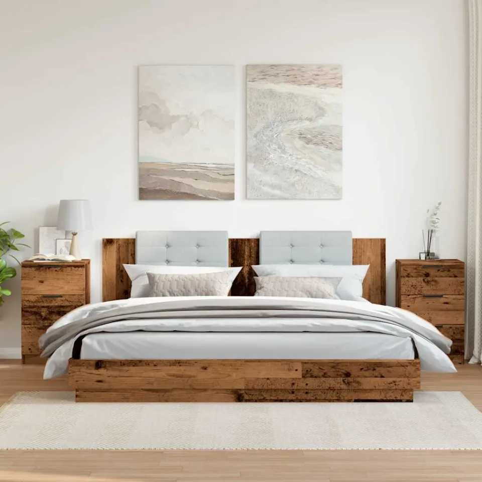 vidaXL Nachtkastjes 2 st 40x36x65 cm bewerkt hout oud houtkleurig bruin, foto 2