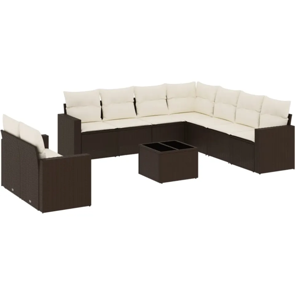 vidaXL 10-delige Loungeset met kussens poly rattan bruin
