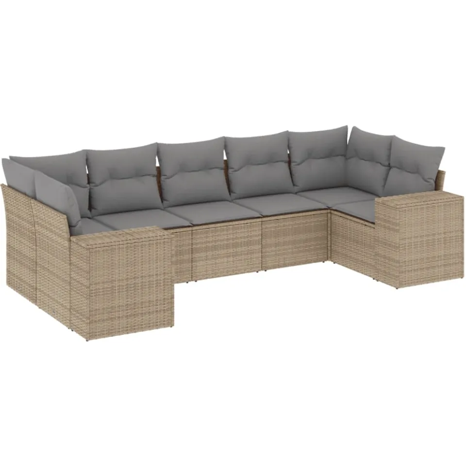 vidaXL 7-delige Loungeset met kussens poly rattan beige, foto 3