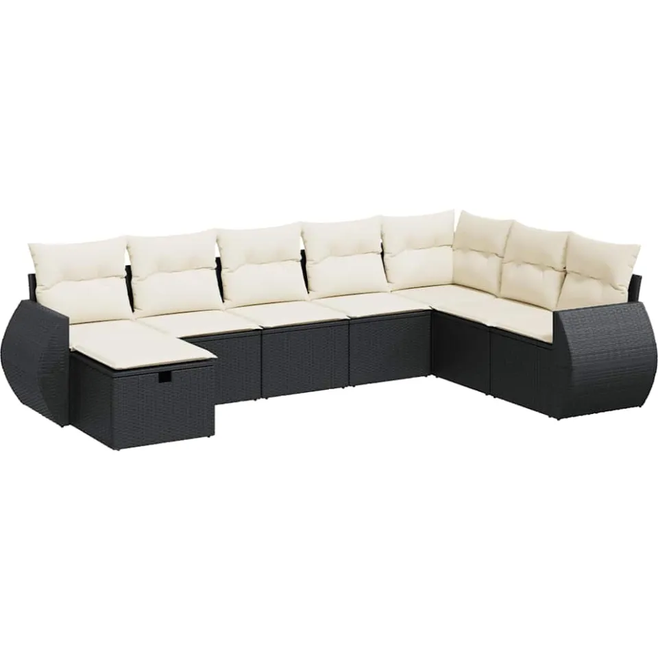 vidaXL 8-delige Loungeset met kussens poly rattan zwart, foto 3