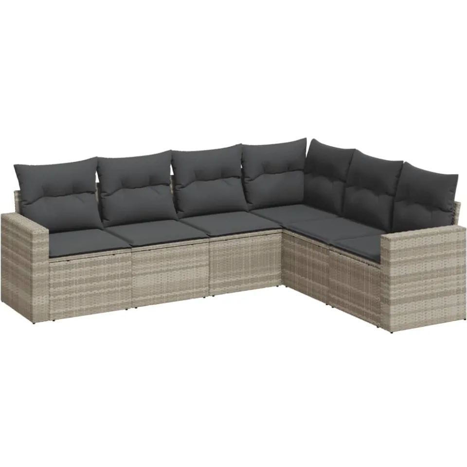 vidaXL 6-delige Loungeset met kussens poly rattan lichtgrijs grijs, foto 3