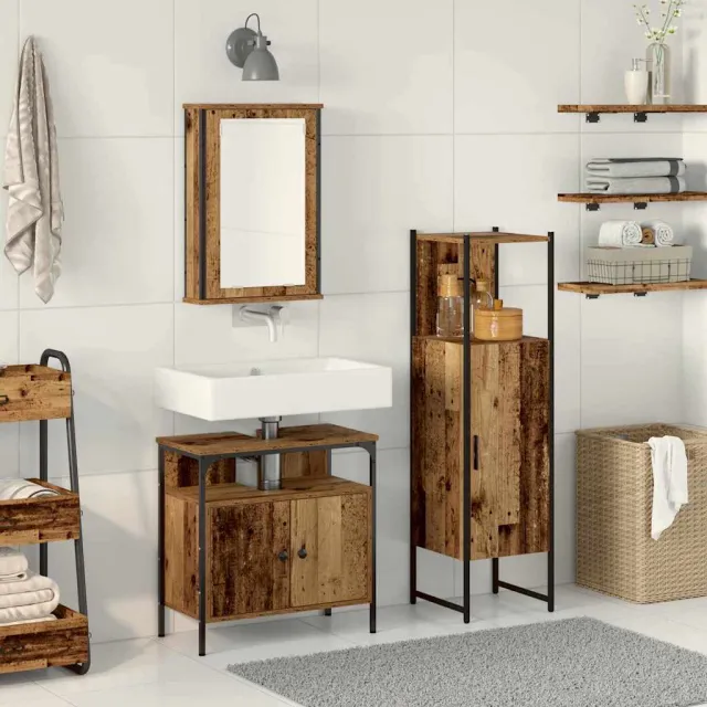 vidaXL Badkamermeubelset 3 st Bruin 33 x 33 x 120,5 cm Bewerkt hout