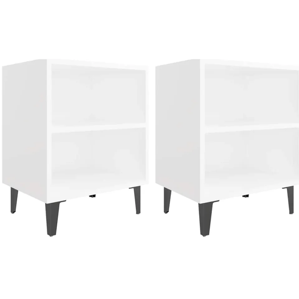 vidaXL Nachtkastjes 2 st met metalen poten 40x30x50 cm wit, foto 3