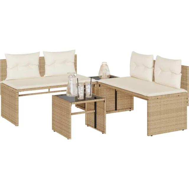 vidaXL 4-delige Loungeset met kussens poly rattan beige