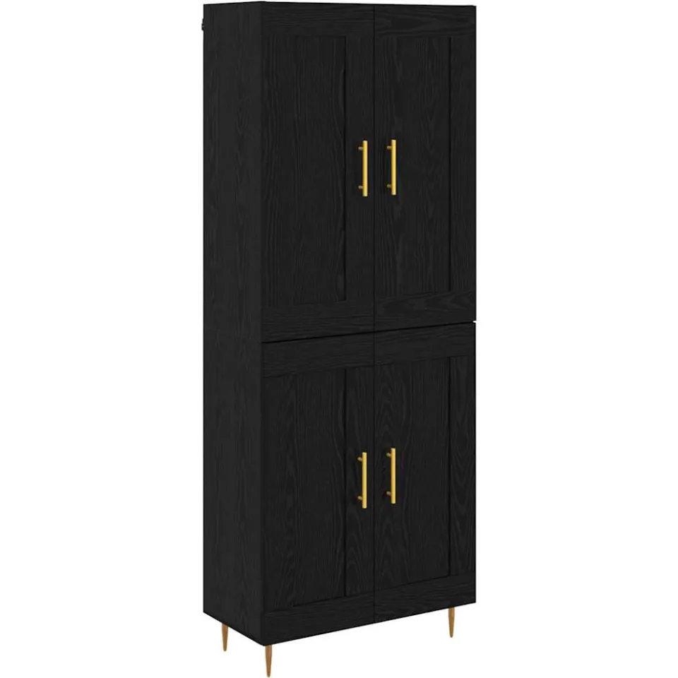 vidaXL Hoge kast Zwart Eiken 69,5 x 34 x 180 cm Bewerkt hout, foto 3